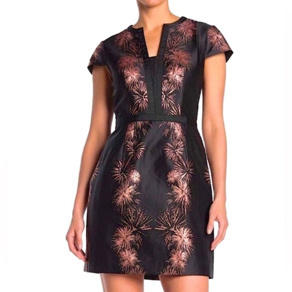 Ted Baker Stardust Jacquard Tzalla Dress Black Rose Gold fireworks Structured